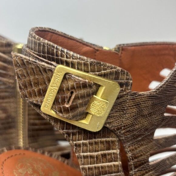 Vince Camuto Aphrodite Snake Leather Ankle Strap Womens Heel Sandals Designer - Picture 6 of 7